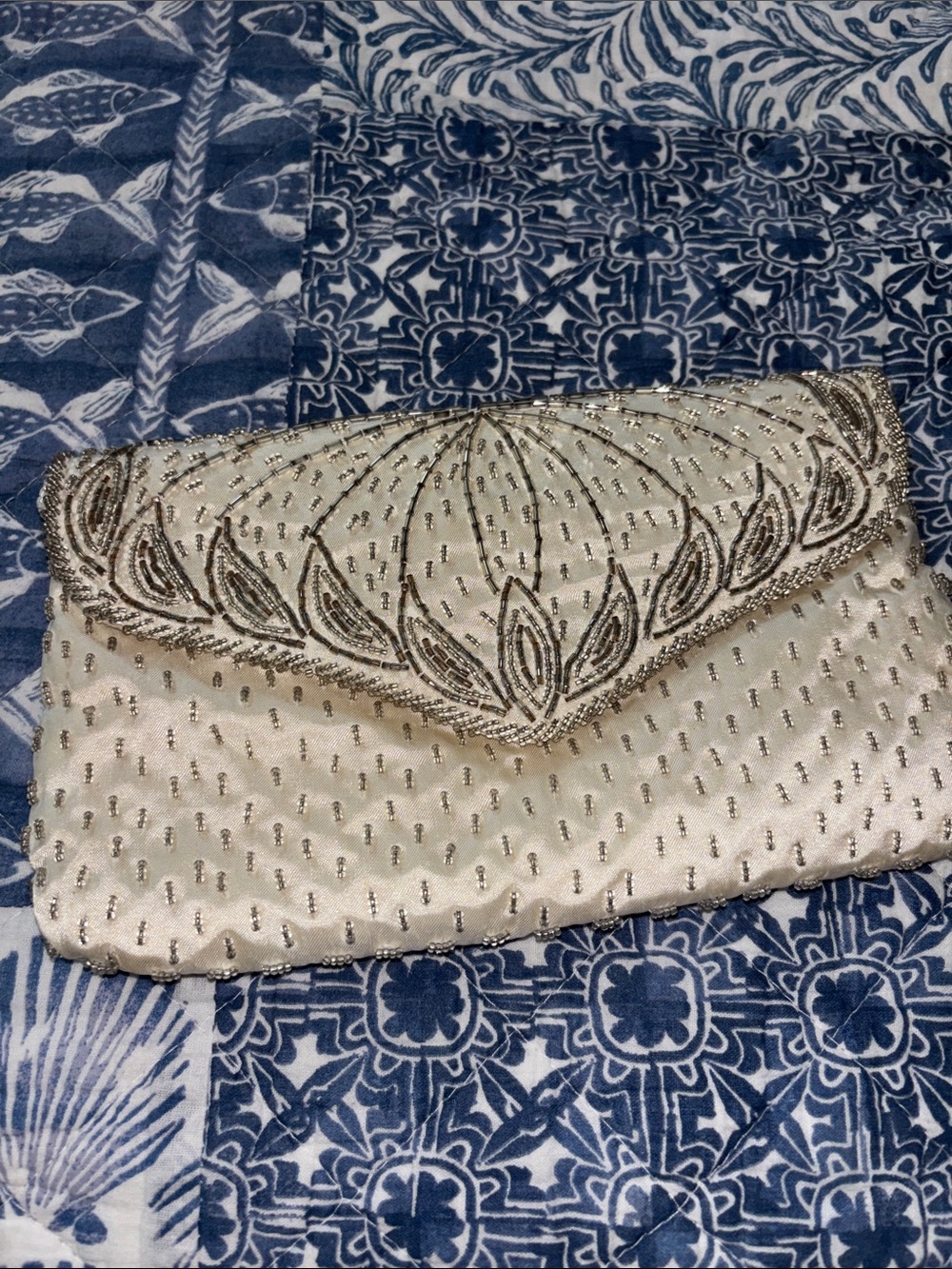 Vintage Ivory Beaded Envelope Clutch